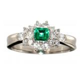 Platinum Natural Emerald & VS Diamond Ring