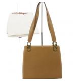 Ferragamo Beige Leather Gancini Shoulder Bag