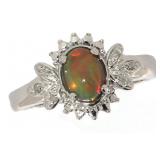 Natural Cabochon Australian Opal & Diamond Ring