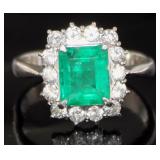 Platinum 2.65 ct Natural Emerald & Diamond Ring