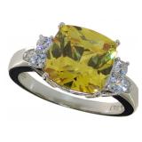 Cushion Cut 3.10 ct Canary Yellow  Designer Ring