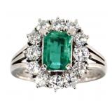 Platinum 1.79 ct Natural Emerald & Diamond Ring