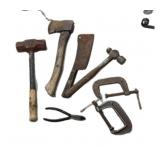 Hatchet, Ball P Hammer, Sledge Hammer, C Clamps