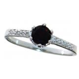 Round Natural Garnet & Diamond Ring