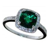 10kt Gold Cushion Cut Emerald & Diamond Ring