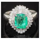 Platinum 1.92 ct GIA Emerald & Diamond Ring