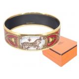 Hermes Red & Gold Enamle Horse Bangle Bracelet