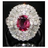 Platinum 3.07 ct Natural Ruby & Diamond Ring