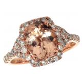 14k Gold 2.23 ct Oval Morganite & Diamond Ring