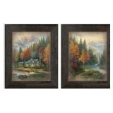 Evening At Autum Lake I & II Framed by Kinkade