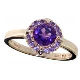 Round 2.00 ct Genuine African Amethyst Halo Ring