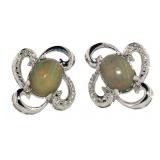 Natural Cabochon Opal & Diamond Earrings