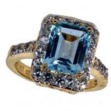 Emerald Cut 4.10 ct Natural Swiss Blue Topaz Ring