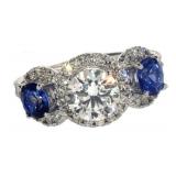 14k Gold 2.92 ct VS Lab Diamond & Sapphire Ring