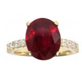 14kt Gold 7.58 ct Oval Ruby & Lab Diamond Ring