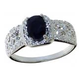 Oval Natural Black Sapphire & Diamond Ring