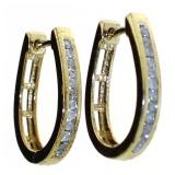 Channel Set 1/4 ct Elongated Diamond Hoop Earrings