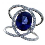 14kt Gold 4.12 ct Oval Sapphire & Diamond Ring