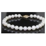 14kt Gold Natural 7mm Cultured Pearl Bracelet