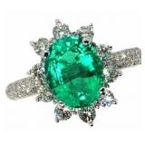 14k Gold 3.30 ct Oval Emerald & Diamond Ring