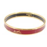 Hermes Red & Gold Enamel Bangle Bracelet