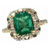 14k Gold 2.96 ct GIA Emerald & Diamond Ring