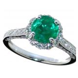 14kt Gold 2.12 ct Round Emerald & Diamond Ring