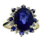 14kt Gold 6.35  ct Oval Sapphire & Diamond Ring