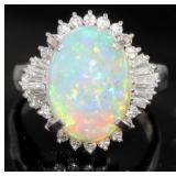 Platinum 4.92 ct Natural Opal & Diamond Ring