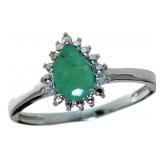 Pear Cut Natural Emerald & Diamond Ring