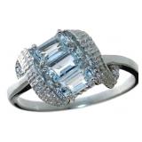 Emerald Cut Natural Aquamarine & Diamond Ring