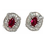 Quality Ruby Designer Halo Earrings