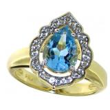 Pear Cut 2.55 ct Natural Swiss Blue Topaz Ring