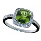 10kt Gold Cushion Cut Peridot & Diamond Ring