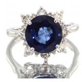 14kt Gold 4.87 ct Round Sapphire & Diamond Ring