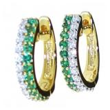 Quality Emerald & Diamond Huggie Hoop Earrings