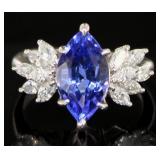 Platinum 4.03 ct Natural Tanzanite & Diamond Ring