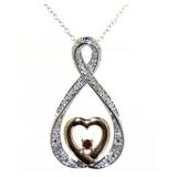 10kt Gold/Sterling Natural Diamond Heart Necklace