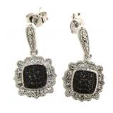 Genuine Elegant Black & White Diamond Earrings