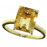 Emerald Cut 4.10 ct Natural Golden Citrine Ring