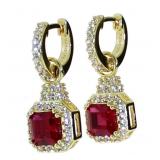 Asscher Cut 3.50 ct Ruby Dangle Earrings