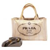 Prada Cream Kanapa Denim Handbag