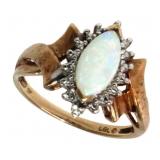 10kt Gold Marquise Opal & Diamond Ring