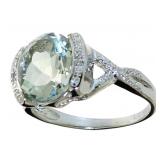 Oval 3.17 ct Green Amethyst & Diamond Ring