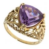 10kt Gold Trillion Natural Amethyst Solitaire Ring