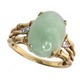 10kt Gold Natural Cabochon Jade & Diamond Ring