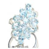 Natural 5.78 ct Blue Topaz Waterfall Ring