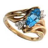 10kt Gold Blue Topaz & Diamond Ring