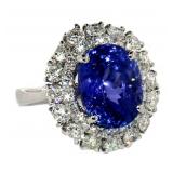 14k Gold 9.09 ct Oval Tanzanite & Diamond Ring