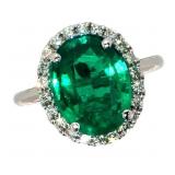 14k Gold 4.57 ct Oval Emerald & Diamond Ring